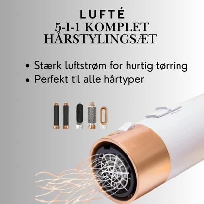 Lufté | 5-i-1 komplet hårstylingsæt med hårtørrersæt, varm kam, krøllejern, glattejern
