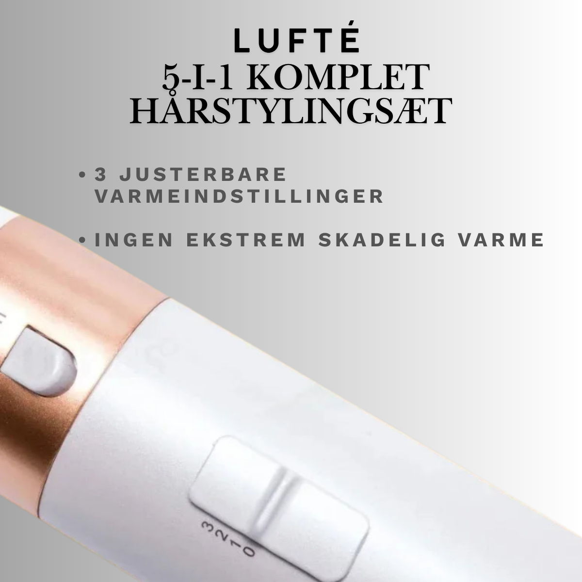 Lufté | 5-i-1 komplet hårstylingsæt med hårtørrersæt, varm kam, krøllejern, glattejern