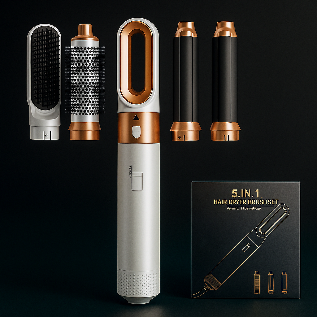 Lufté | 5-i-1 komplet hårstylingsæt med hårtørrersæt, varm kam, krøllejern, glattejern