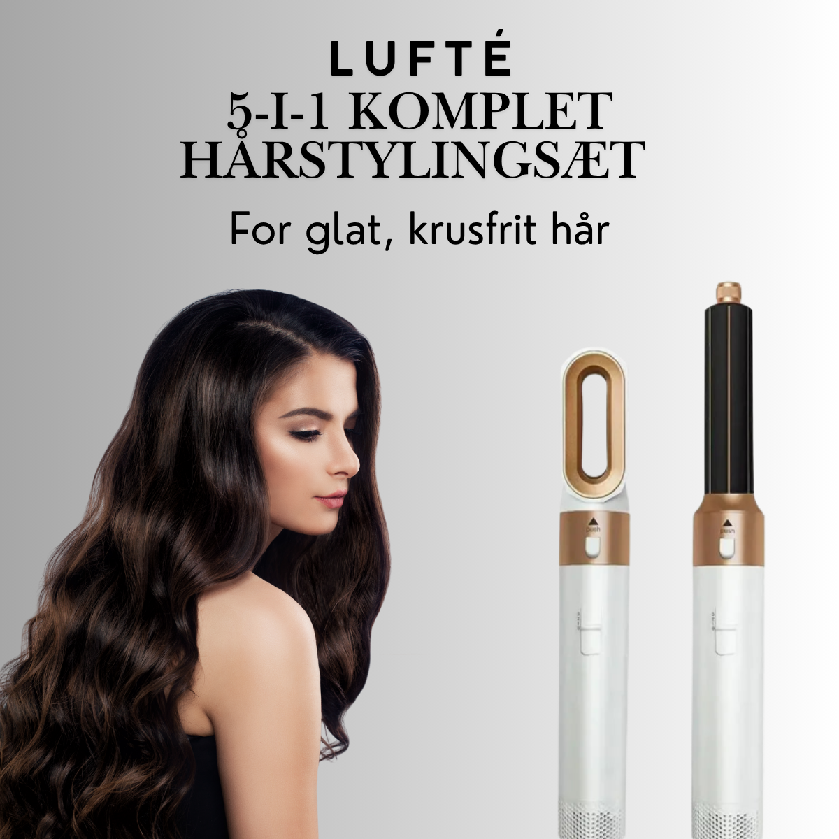 Lufté | 5-i-1 komplet hårstylingsæt med hårtørrersæt, varm kam, krøllejern, glattejern